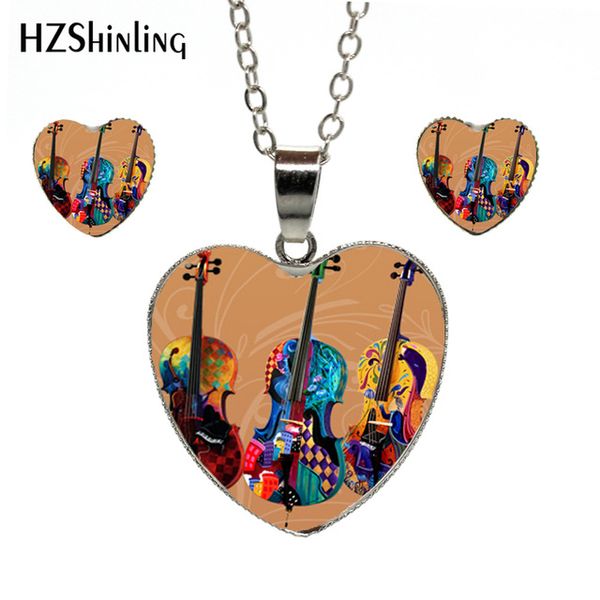 

new fashion vintage painted-cello-mixed heart necklace earrings colorful cello jewelry heart silver chain heart jewelry set, Slivery;golden