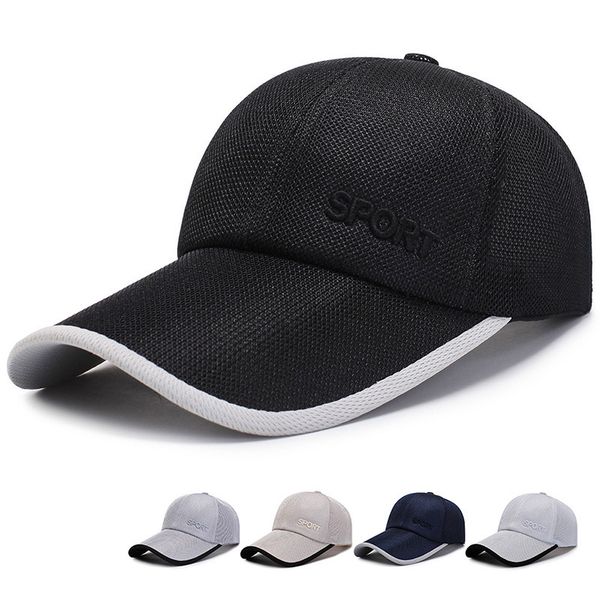 

men's designer outdoor net quick-drying sun hat summer casual breathable long eaves baseball cap, Blue;gray