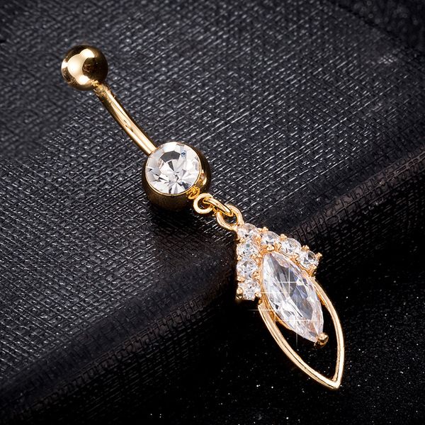 

new fashion body jewelry women crystal feather dangle belly button rings stainless steel navel piercings, Slivery;golden