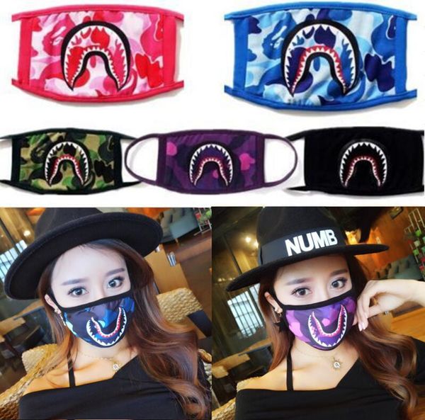 

bathing ape shark face mask designer mouth-muffle black face masks camouflage protector cycling mask sharks scary masks gifts, Blue