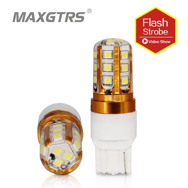

2x w21w t20 7440 strobe flash 3030 led chip bulb blink car sbackup brake turn parking tail signal light white amber yellow