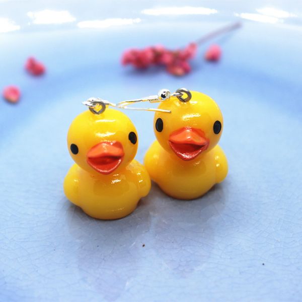 

925 siver women's fashion hypoallergenic earrings cute small yellow duck shaped earring hand-made creative jewelry crafts, Silver