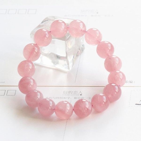 

8mm natural deep pink rose crystal round beads bracelet, Black