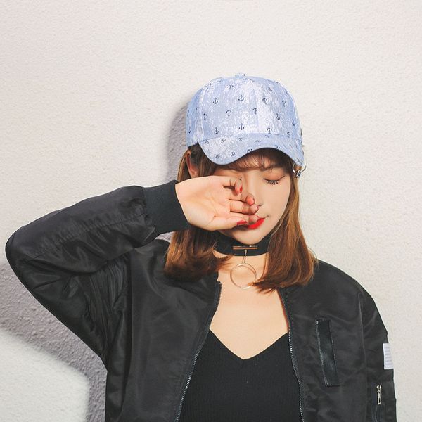 

fashion-pattern print cap sunscreen hat spring summer female sunshade hat adjustable iron ring gorras dad hats, Blue;gray
