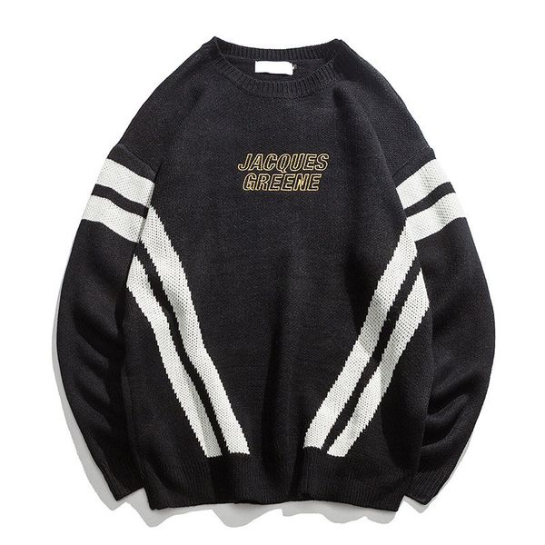 

вязаный японский harajuku геометрические crewneck свитер для мужчин городских мальчиков случайные свободные вышивка письмо геометрические пу, White;black
