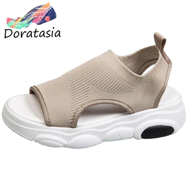 

doratasia women open toe platform handmade shoes leisure consise sandals women classic solid sandals, Black