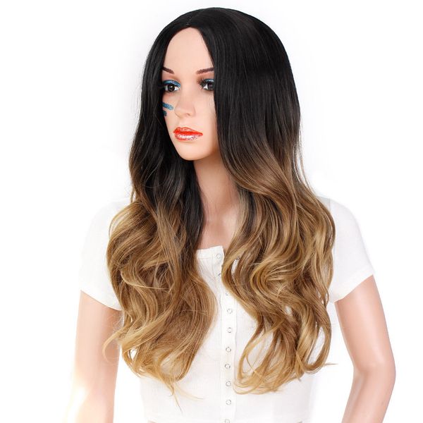 

new synthetic long curly wavy wig mix brown heat resistant fashion women wig, Black