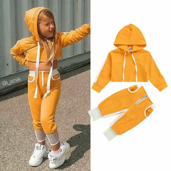 

toddler baby girl sport clothes hood crop pants tracksuit outfit set, White