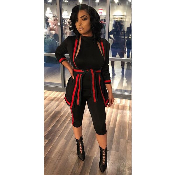 

Womens Summer Designer Black Rompers 2Pcs Hanging Neck Capris Pants Female Clothing Fashion Style Casual Apparel