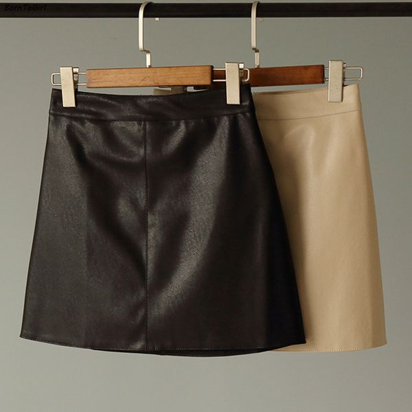 

skirts borntogirl women 2021 pu faux leather skirt jupe femme faldas mujer, Black
