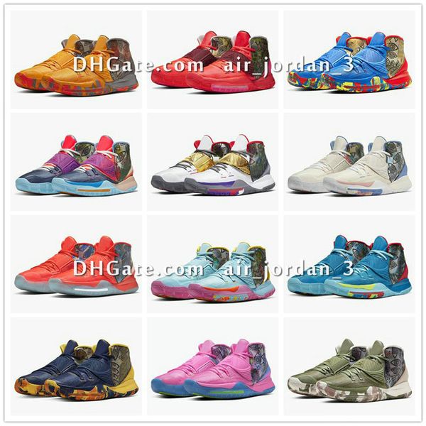 

kyrie 6 pre-heat nyc miami houston la shanghai beijing guangzhou taipei tokyo manila berlin heal the world basketbal shoes cn9839-401-404 a3, Black