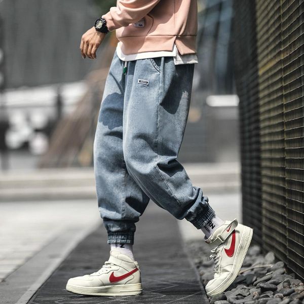

mens harem pants casual loose jeans pants male hip hop trend denim trousers big size fat streetwear fashion, Black