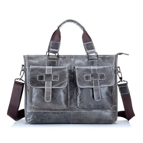 

bullcaptain new fashion male commercial briefcase real leather vintage men's messenger bag casual business bag (iron cyan
