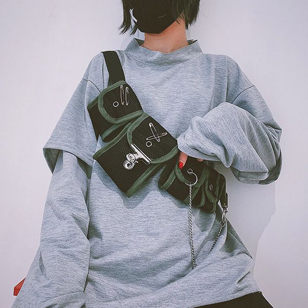 

casual fashion 2019 multifunctional canvas crossbody bag multiple pockets chest phone bag shopping