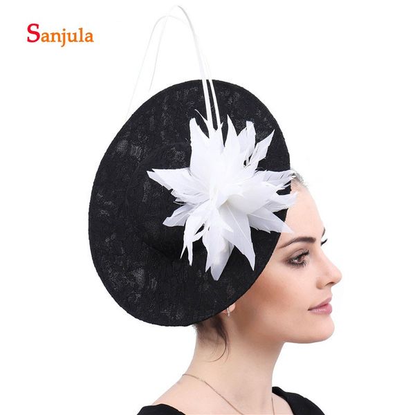 

black lace hat feathers vintage wedding hats for bridal women fanscinators important occasion headwear tocado novia h188