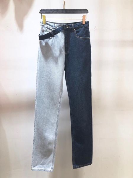 

2019 ladies fashion loose color matching denim trousers 1101, Blue