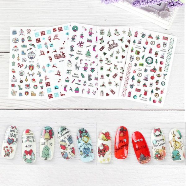 

7pcs sliders nail wrap christmas snowman tree boots bells deer self-adhesive nail art sticker decal manicure wraps tool tips, Black