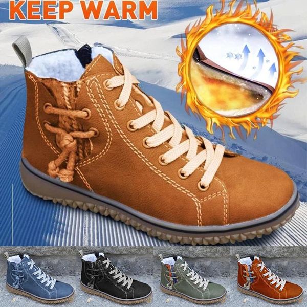 

women's warm plus size casual flat shoes wedges sneakers ankle short boots, Black