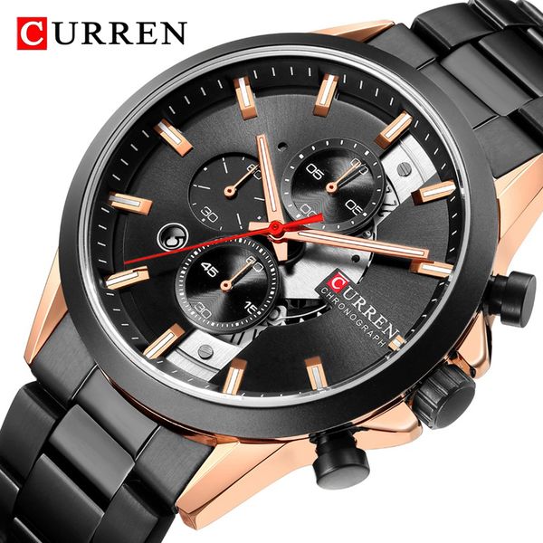 

2019 curren mens watches sport watch for men full steel chronograph waterproof men's quartz wristwatch, Slivery;brown