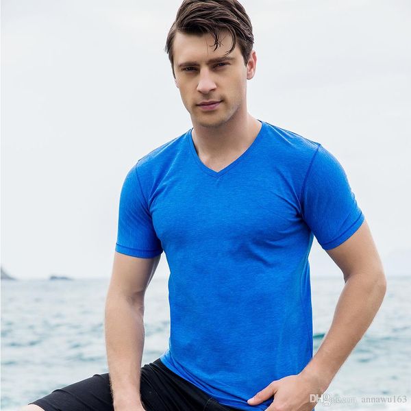 

new fashion v neck solid color casual men's t-shirt wholesale, White;black