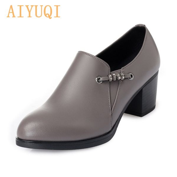 

aiyuqi 2020 autumn genuine leather women office shoes high-heeled women dress shoes big size 41 42 43 party, Black