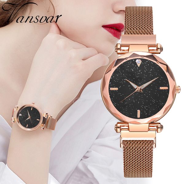 

women watch fashion simple starry dial stainless steel mesh belt montre femme ladies quartz watch gift dropshipping, Slivery;brown