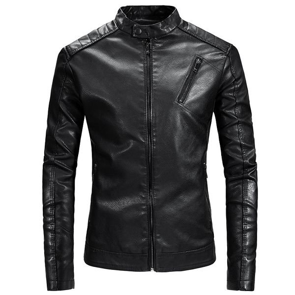 

aliexpress stand collar leather coat men's korean-style slim fit pu leather jacket 2019 spring new products youth casual coat me, Black
