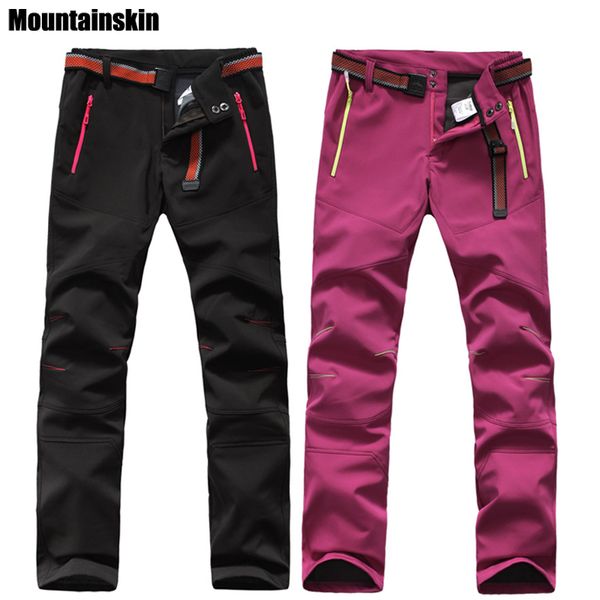 

mountainskin men's women's winter softshell waterproof fleece pants outdoor sports skiing trekking hiking camping trousers va101, Black;green