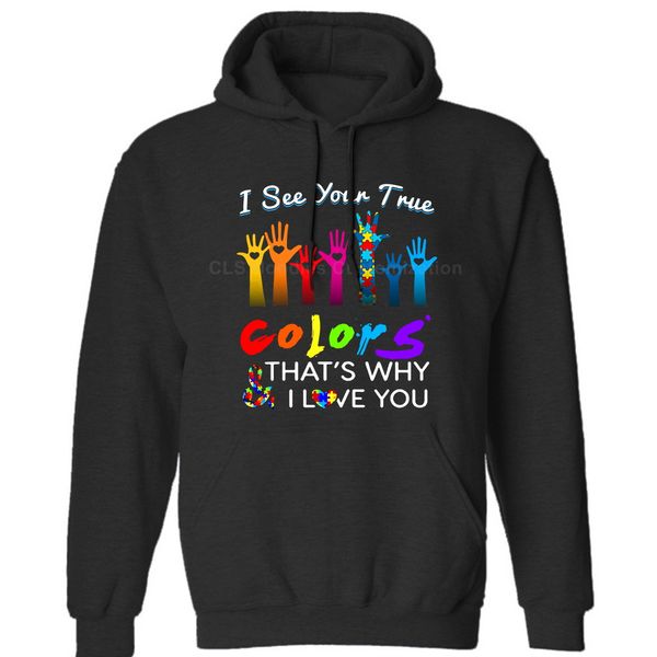 

i see your true colors hands autism awareness mens neutral (womens) winter hoodies sweatshirts ing, Black