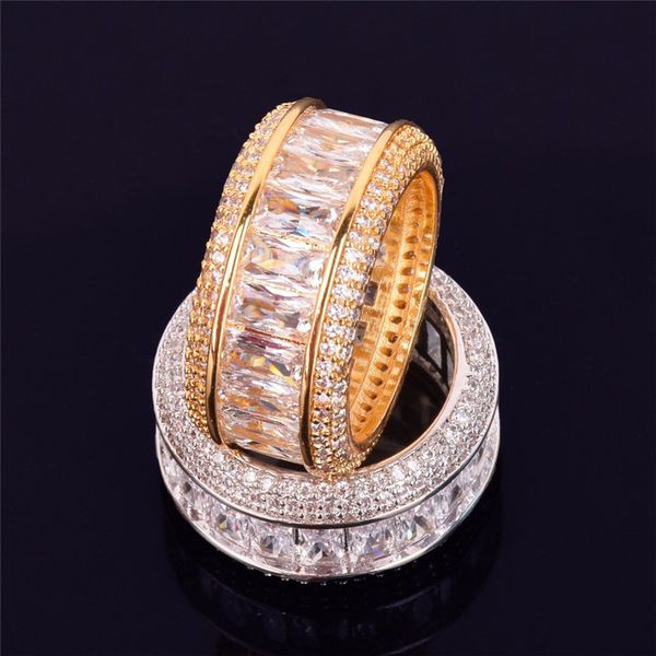 

mens women ring full square cubic zircon diamond ring jewelry punk male women finger rings nice gift, Golden;silver