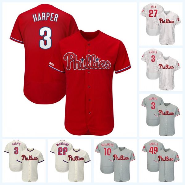 

3 Harper 44 Jason Vargas Rhys Hoskins JT Realmuto Andrew Jean Segura Odubel Herrera Scott Kingery Maikel Franco Phillies Jersey Men Women
