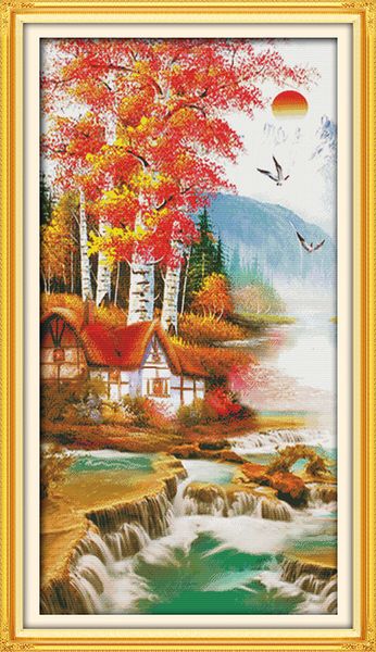 Rising Sun cenário home decor pintura, Handmade Cross Stitch Bordado conjuntos de costura contados impressão sobre tela DMC 14CT / 11CT