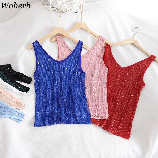 

woherb solid sequined свободный tank tops женщины повседневная v-образным вырезом простой дикого camis лето способа повелительниц дышащий бр, White