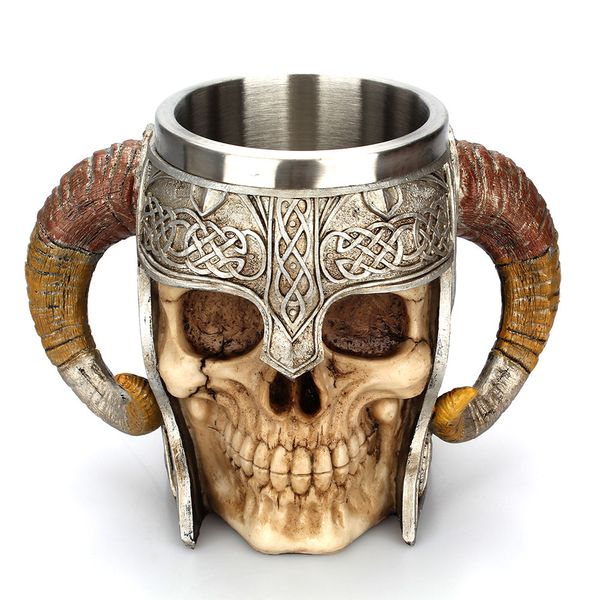 

450ml stainless steel skull mug viking ram horned pit lord warrior beer stein tankard coffee mug tea cup halloween bar drinkware gift