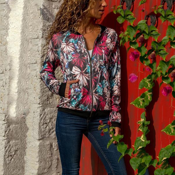 

plus size women's jackets retro floral printed coat female long sleeve outwear clothes short jacket loose cardigan #717, Black;brown