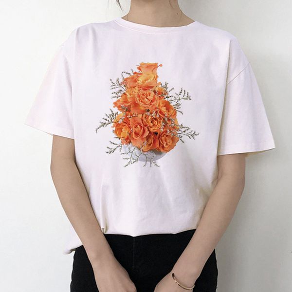 

2020 fashion flowers ladies graphic t-shirts women floral print t shirt female plant t shirt graphic fashion, White