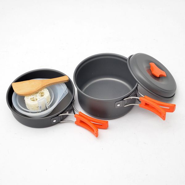 

camp kitchen 7pcs/set portable 1-2 persons cookware camping equipment for outdoor hike tourism tableware picnic set dishes of pots