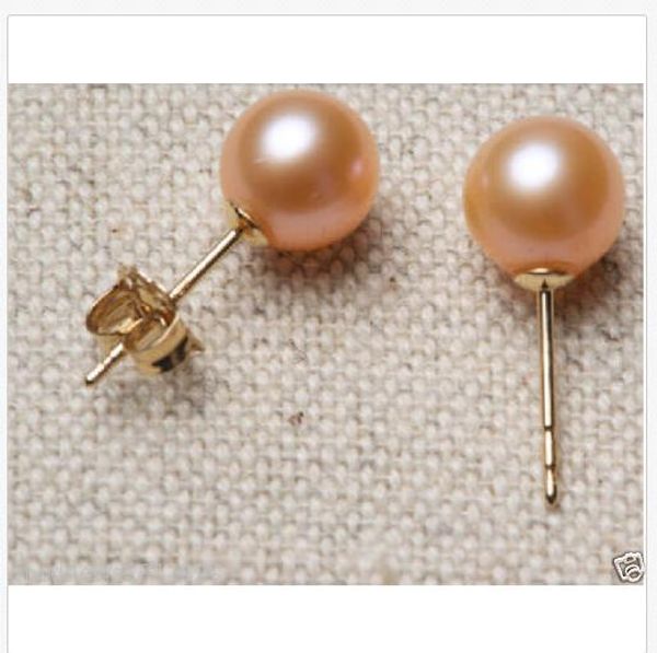 

genuine a pair of + 9mm south sea gold pink earring 14k yellow gold, Golden;silver