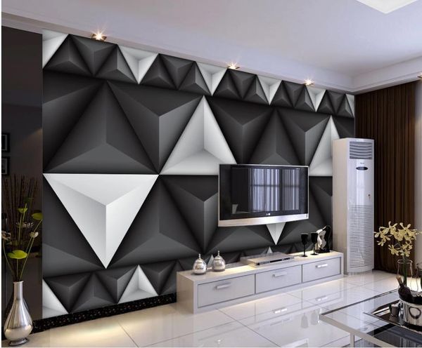 обои для стен 3 d для гостиной простых черно-белого стерео геометрического искусства телевизор фоне стены