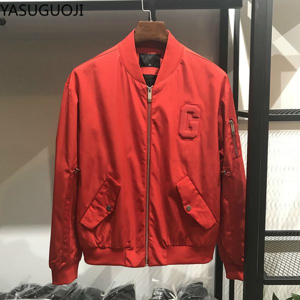 

yasuguoji мода 2020 весна осень куртка мужчины открытый спорт бейсбол bomber jacket red men мужские дизайнер одежды, Black;brown