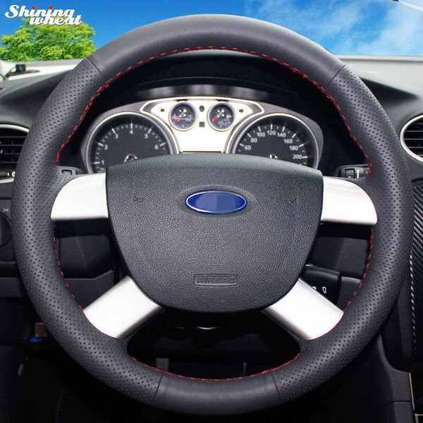 

shining wheat hand-stitched black leather car steering wheel cover for kuga 2008-2011 focus 2