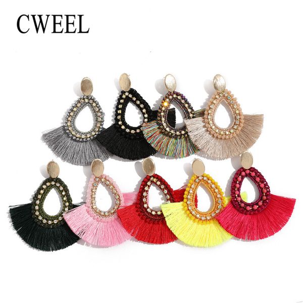 

cweel tassel earrings bohemian wedding geometric statement earrings for women long fringe big drop female 2019, Silver
