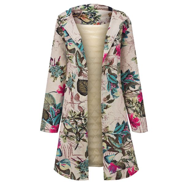 

women coat parka new fashion winter warm coat lady long sleeve zip thickening plush vintage print hooded jacket 2019#4, Black