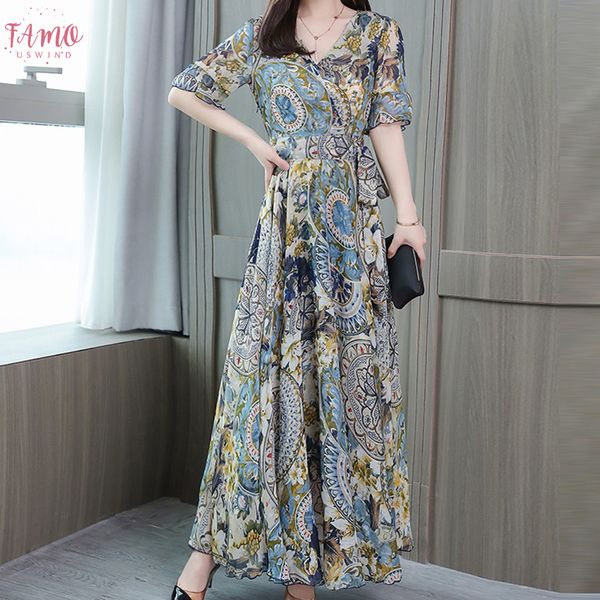 

35summer o образным вырезом бандажное платье цветочные платья женщины платье плюс размер с коротким рукавом печати лодыжки длина платья vest, Black;gray