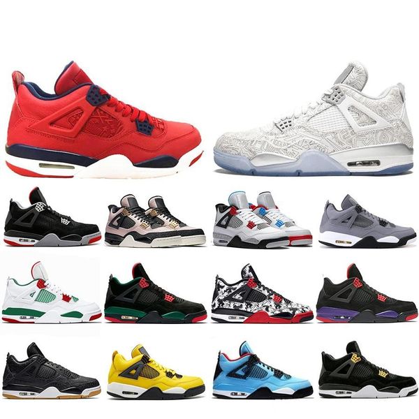 

New Style FIBA Laser What The 4 Cool Grey Basketball Shoes 4s Bred White Pizzeria Travis Scotts Raptors Mens Trainers Designer Sneakers