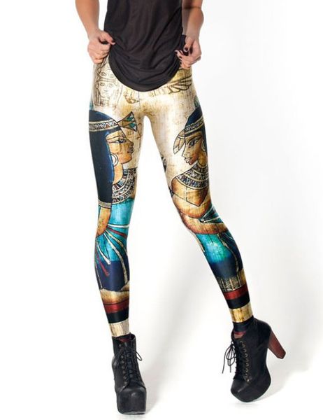 

fashion women ancient egyptian mural print leggings slim fit thin elastic polyester party pants casual trousers drop shipping, Black