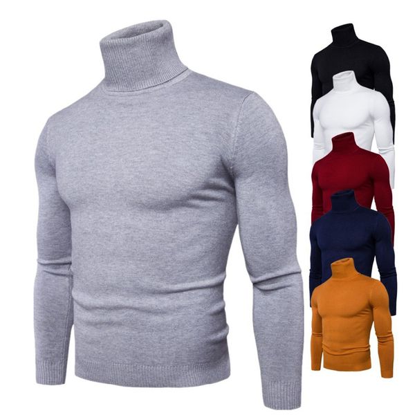 

spring autumn new solid colors pull homme turtleneck sweater dress high elasticity slim pullover men knitwear men clothing 3xl, White;black