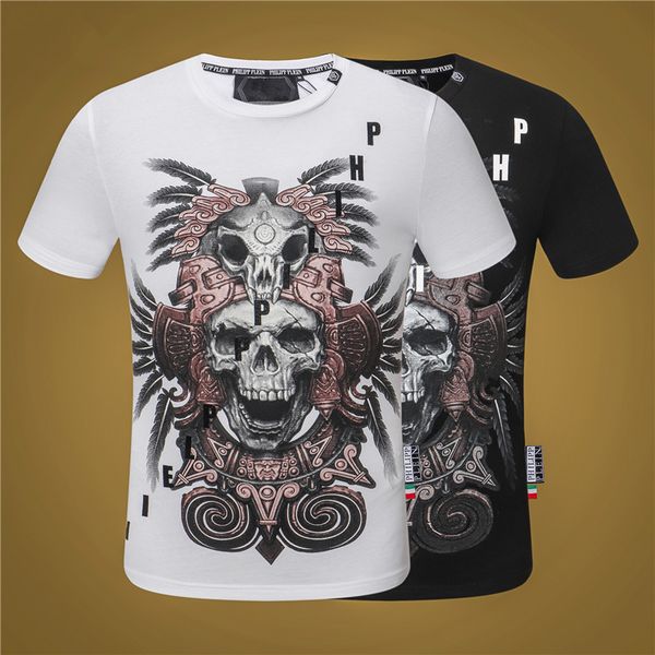 

2020ss qp t shirt summer new high grade cotton printing short sleeve round neck panel luxury t-shirt size: -xxxxl- women skull pp86, White;black