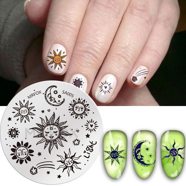 

1pc round stamping template sea sunflower starfish dolphins geometry patterns diy nail designs manicure stamp plate 5.5cm, White