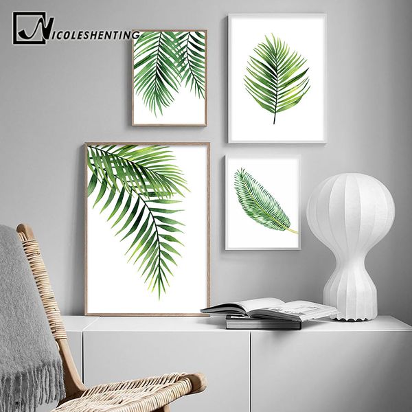 

scandinavian watercolor leaf canvas nordic posters and prints green plant wall art painting decorative picture modern home decor